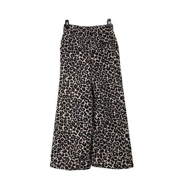 NEW Anthropologie Maeve Kate Leopard Jacquard cropped Trousers pants Size 00 wid - Picture 9 of 10